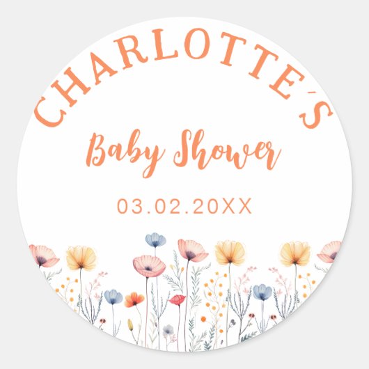Sticker Rond OH BÉBÉ ! Fleur sauvage frais | Baby shower blanc (Devant)
