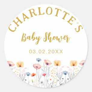 Sticker Rond OH BÉBÉ ! Fleur sauvage frais   Baby shower blanc
