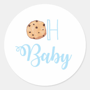 Sticker Rond Oh Bébé Lait et Cookies bleu Baby Shower