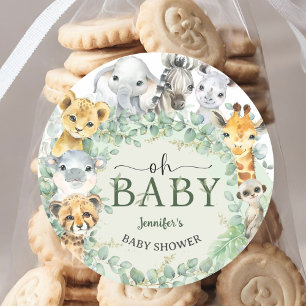 Sticker Rond Oh Bébé Safari Jungle Animaux Baby Shower