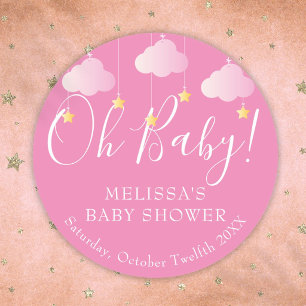 Sticker Rond Oh Bébé Scintille Scintille Rose Fête de Bébé Fill