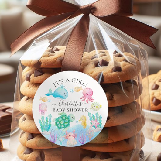 Sticker Rond Oh Bébé Sous Le Baby shower De Mer