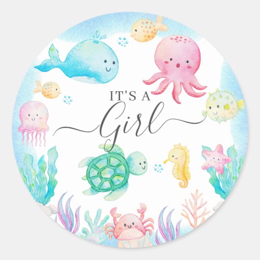 Sticker Rond Oh Bébé Sous Le Baby shower De Mer (Devant)