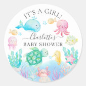 Sticker Rond Oh Bébé Sous Le Baby shower De Mer (Devant)