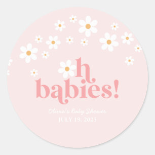 Sticker Rond oh bébés Retro Daisy Baby shower rose