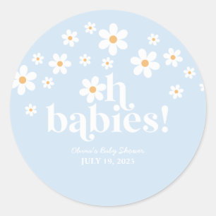 Sticker Rond Oh Bébés ! Rétro Daisy bleu boho Baby Shower