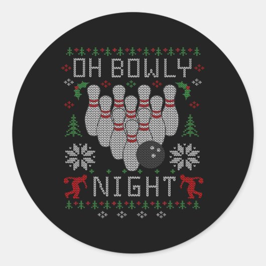 Sticker Rond Oh Bowly Night Bowling Ugly Christmas Sweat Part (Devant)