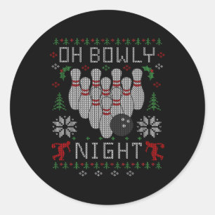 Sticker Rond Oh Bowly Night Bowling Ugly Christmas Sweat Part
