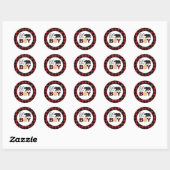 Sticker Rond Oh Boy Bear Buffalo Plaid Baby shower (Feuille)