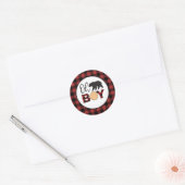 Sticker Rond Oh Boy Bear Buffalo Plaid Baby shower (Enveloppe)