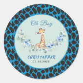 Sticker Rond Oh Boy! Bébé Girafe Fête de Naissance (Devant)