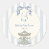Sticker Rond Oh Boy Bow Carousel  Blue Stripe Baby Shower  (Devant)