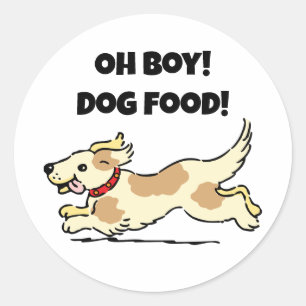 Sticker Rond Oh Boy Chien Nourriture Affamé Chiot Illustration 