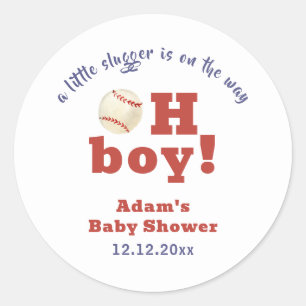 Sticker Rond Oh Boy Little Slugger Baseball Sport Baby Shower