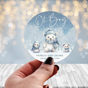 Sticker Rond Oh Boy Winter   Baby shower des bois