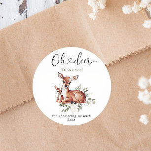 Sticker Rond Oh cerf aquarelle floral baby shower