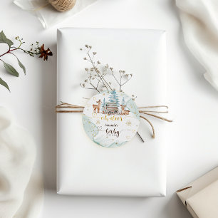 Sticker Rond Oh Cerf Forêt Enneigée Baby Shower