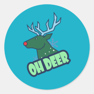 Sticker Rond OH CERF Renne de Noël drôle