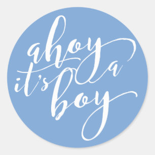 Sticker Rond Oh c'est un faire-part bleu de baby shower de