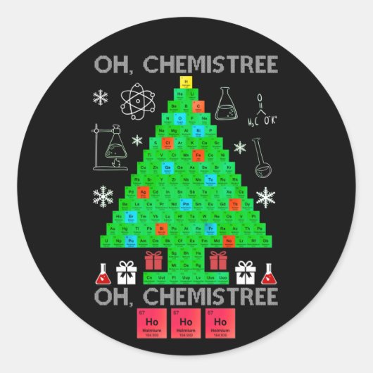 Sticker Rond Oh Chemistree Chemist Tree Funny Science Noël (Devant)