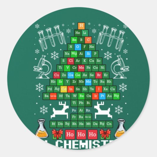 Sticker Rond Oh Chemistree Christmas Chemistry Science Periodic (Devant)