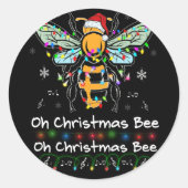 Sticker Rond Oh Christmas Bee Bee Santa Hat Bee Light Noël (Devant)