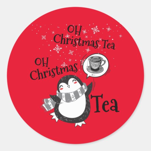 Sticker Rond Oh Christmas Tea Penguin Lover - Boisson de thé (Devant)