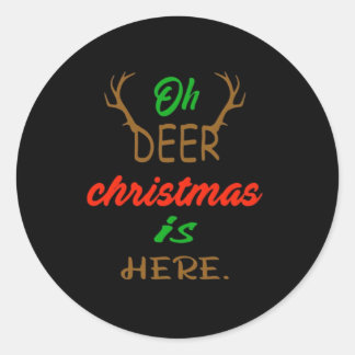 Sticker Rond Oh Deer Christmas Celebration Holiday Design