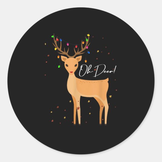 Sticker Rond Oh Deer Christmas Light Pajama Cute Reindeer Holid (Devant)