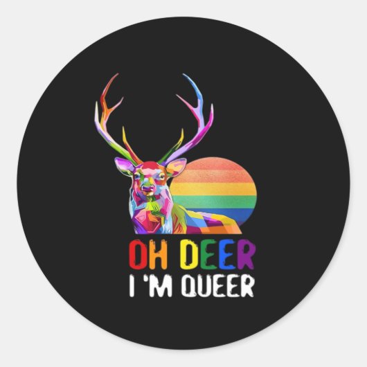 Sticker Rond Oh Deer Queer Minimal Modern Style (Devant)
