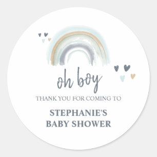 Sticker Rond Oh Garçon Baby Shower Bleu Bohème Arc-en-ciel Merc