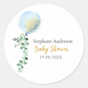 Sticker Rond Oh Garçon Bébé Bleu Balloon Eucalyptus