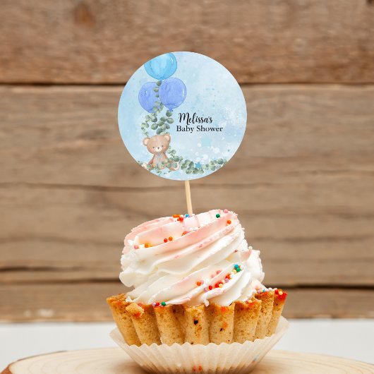 Sticker Rond Oh Garçon Bleu Balloon Eucalyptus Cupcake Topper