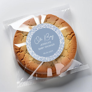 Sticker Rond Oh Garçon Bleu Toile Blanc Baby shower de motifs f