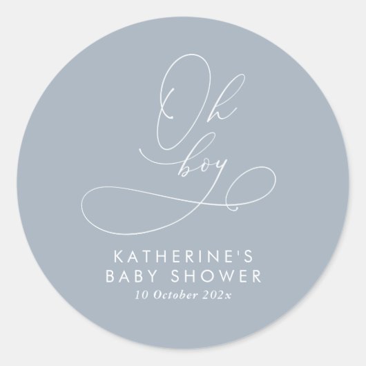 Sticker Rond Oh garçon Dusty Baby shower bleu Merci (Devant)