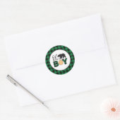 Sticker Rond Oh Garçon Ours Carreaux de Buffalo verts Baby Show (Enveloppe)