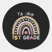 Sticker Rond Oh Hey First Grade Back To School Rainbow Leopard  (Devant)