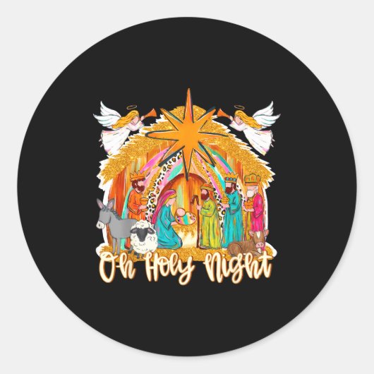 Sticker Rond Oh Holy Night Christian Nativity Scene Christmas R (Devant)