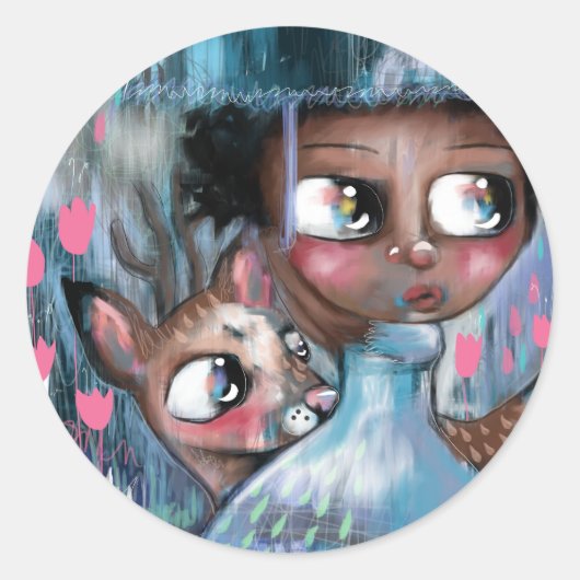 Sticker Rond Oh! Il Pleut Du Cerf (Devant)