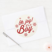 Sticker Rond Oh Joy C'est un garçon Elegant Snowflakes Naissanc (Enveloppe)