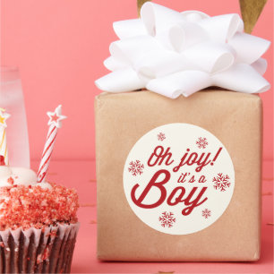 Sticker Rond Oh Joy C'est un garçon Elegant Snowflakes Naissanc