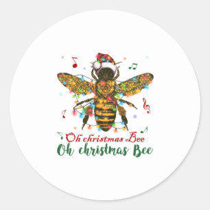 Sticker Rond Oh Joyeux cadeau d'abeille de Noël