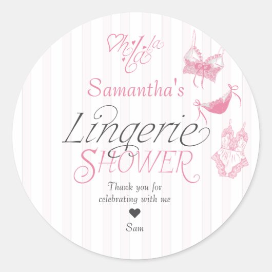 Sticker Rond Oh La La Préparé Rose Dentelle Lingerie Mariage (Devant)