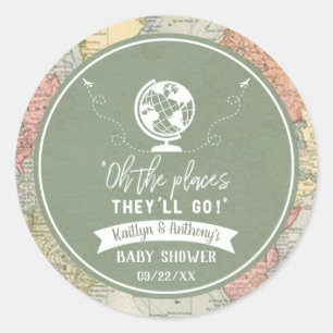 Sticker Rond "Oh Les Endroits Où Ils Vont Aller !" Baby shower