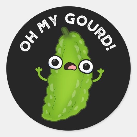 Sticker Rond Oh My Gourd Funny Veggie Pun Dark BG (Devant)