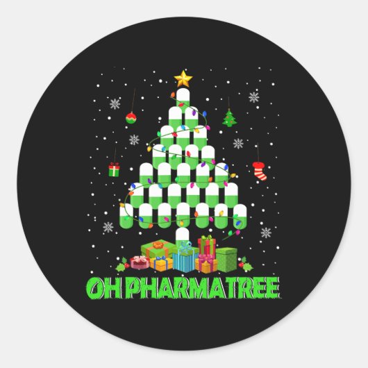 Sticker Rond Oh Pharmatree Arbre de Noël Médicaments pharmacie  (Devant)