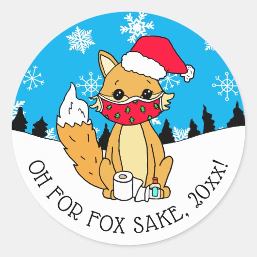 Sticker Rond Oh pour Fox Sake, Funny Christmas (Devant)