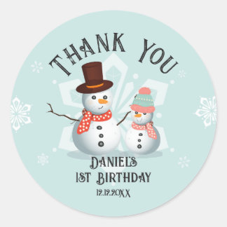 Sticker Rond Oh Quel Bonhomme de Neige Anniversaire
