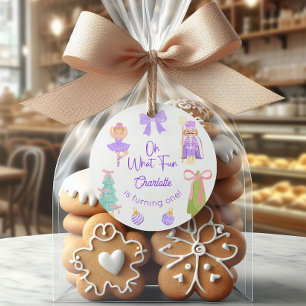 Sticker Rond Oh Quelle Fête Anniversaire Casse-Noisette Violet