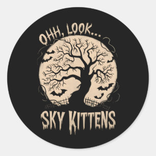 Sticker Rond Oh Regardez Les Chats Du Ciel Halloween Drôles De